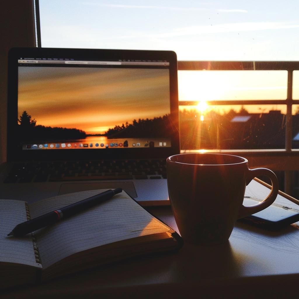 A beautifully composed scene of an evening transition, featuring soft, diffused light, perhaps a warm drink, and an atmosphere of quiet reflection, signaling the graceful end of the day.